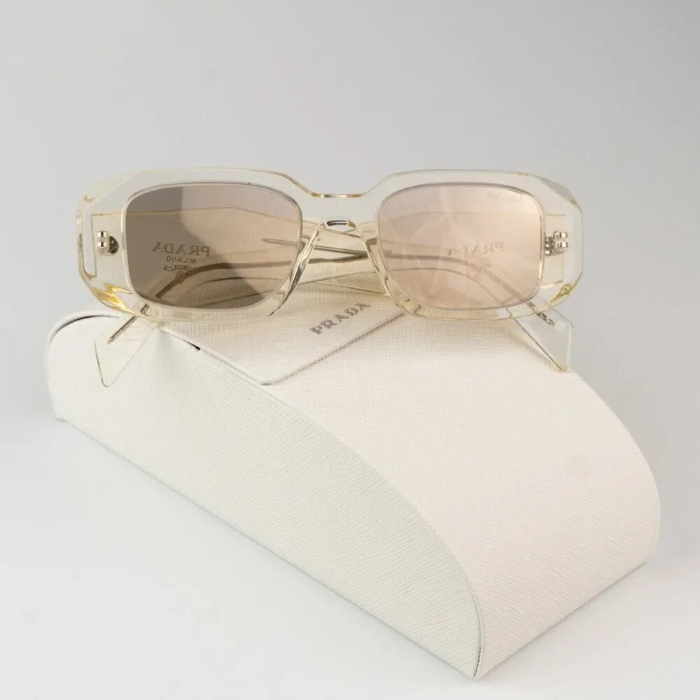 SALE! NEW Prada PR17WS 19X30N Transparent Champagne Mirror Rectangle Sunglasses